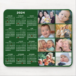 2024 Kalender Modern Groen 8 Familie Fotocollage Muismat