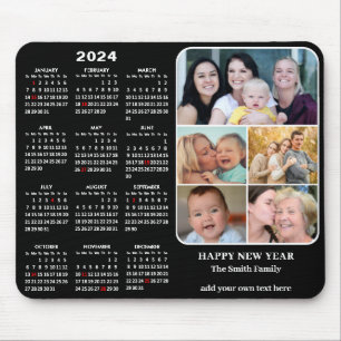 2024 Kalender Modern Zwart 5 Familie Fotocollage Muismat