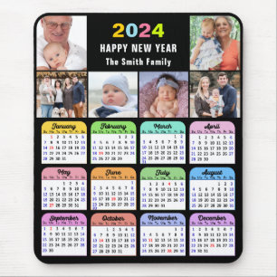 2024 Kalender Modern Zwart 6 Familie Fotocollage Muismat