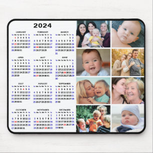 2024 Kalender Modern Zwart 8 Familie Fotocollage Muismat
