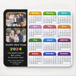 2024 Kalender Modern Zwart Familie 2 Foto Kleurrij Muismat