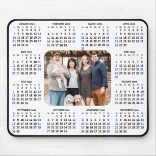 2024 Kalender Modern Zwart Familie Foto Minimalist Muismat