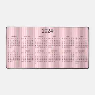 2024 Kalender Roze Witte Strepen Roos Kleur Bureaumat