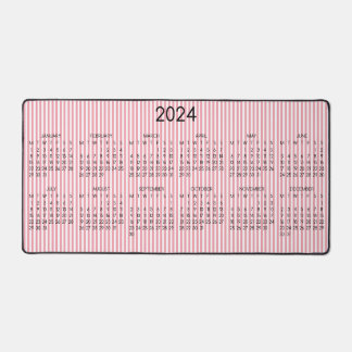 2024 Kalender Roze Witte Strepen Roos Kleur Bureaumat