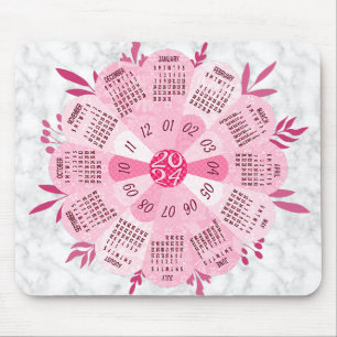 2024 Kalender Unieke Ronde Boho Roze Bloem Muismat