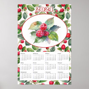 2024 Kalender Vintage Frambozen Waterverf Poster