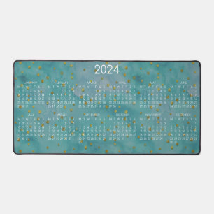 2024 Kalender Waterverf Turquoise Golden Stippen Bureaumat