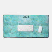 2024 Kalender Waterverf Turquoise Gouden Polka Dot Bureaumat (Keyboard & Muis)