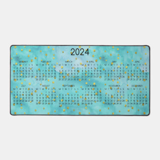 2024 Kalender Waterverf Turquoise Gouden Polka Dot Bureaumat
