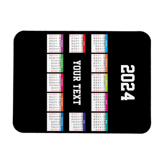 2024 kalender wit zwart Kleurrijk aanpasbaar Magneet (Horizontaal)