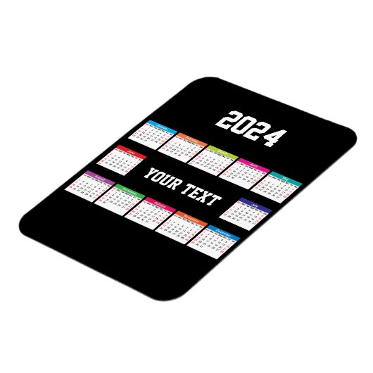 2024 kalender wit zwart Kleurrijk aanpasbaar Magneet (Linkerzijde)