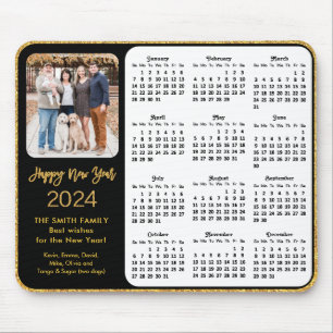 2024 Kalender Zwart Goud Glitter Familie Foto Muismat