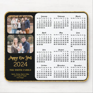 2024 Kalender Zwart Goud Script 2 Familie Foto Muismat