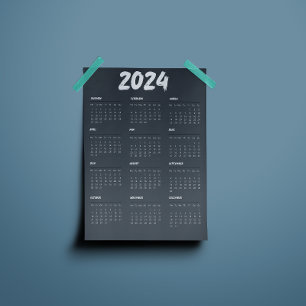 2024 Kalender Zwart-wit Eenvoudig Programma