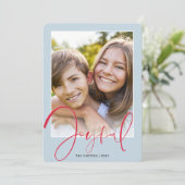 2024 KERSTFOTO Stijlvol script rood vreugdevol Feestdagenkaart (Staand voorkant)