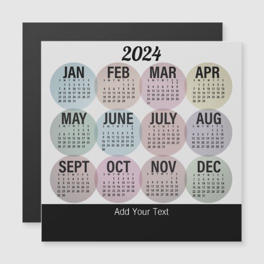 2024 - Kleurrijke maandelijkse magneetkalender (Voorkant / Achterkant)