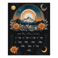 2024 Maan fase Muur Art Zonnebloembergen
