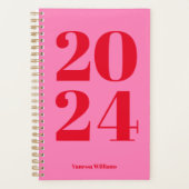 2024 Modern Bold Red - Hot Rose Typography Planner (Devant)
