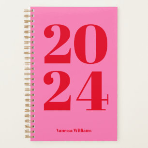 2024 Modern Bold Red - Hot Rose Typography Planner