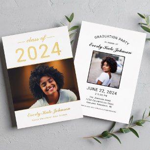 2024 Modern Elegant Gold Photo Afstuderen Folie Uitnodiging