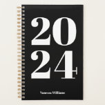 2024 Moderne Gras Noir & Blanc Planificateur de ty<br><div class="desc">NewParkLane - Ajoutez de la couleur à votre vie,  avec ce planificateur moderne amusant,  avec '2024' en gras typographie blanche contre un arrière - plan noir. Ajoutez votre nom pour un design personnalisé. Consultez cette collection pour connaître les articles correspondants.</div>