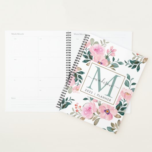 2024 Monogram Waterverf Bloemenweekblad Maandelijk Planner (Display)