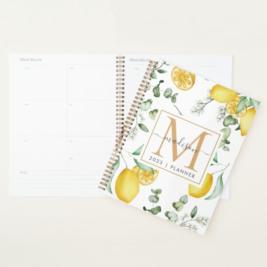 2024 Monogramme Aquarelle Citrons Motif feuille (Devant avec enveloppe)
