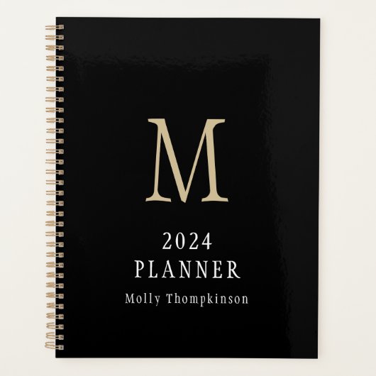 2024 Monogramme simple Nom initial Black Planner (Devant)