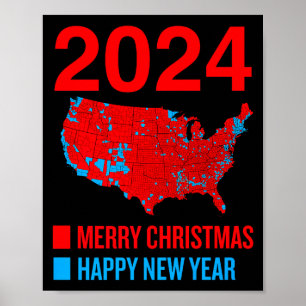 2024 Nauwkeurige Verkiezingskaart Prettig Kerstfee Poster
