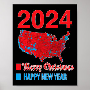 2024 Nauwkeurige Verkiezingskaart Vrolijk Kerstfee Poster