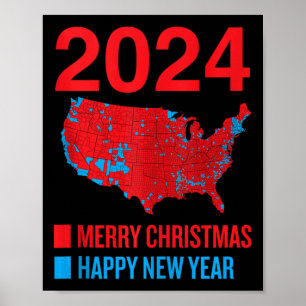 2024 Nauwkeurige Verkiezingskaart Vrolijk Kerstfee Poster