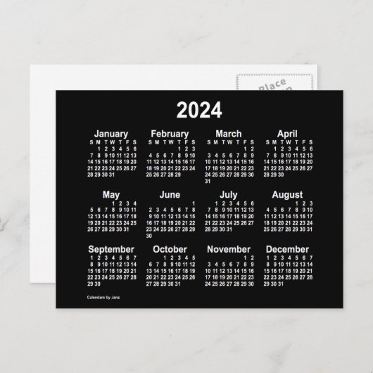 2024 Neon White Mini Kalender van Janz Briefkaart (Voorkant / Achterkant)