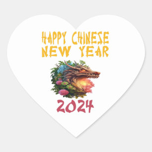 2024 Nieuw Chinees Jaar van de Draak 2024 Wit. Hart Sticker