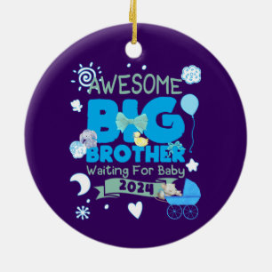 2024 Oudere Broer Wacht op Nieuwe Baby Keramisch Ornament