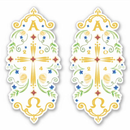 2024 Paschal Candle Blue Flowers Sticker (Voorkant)