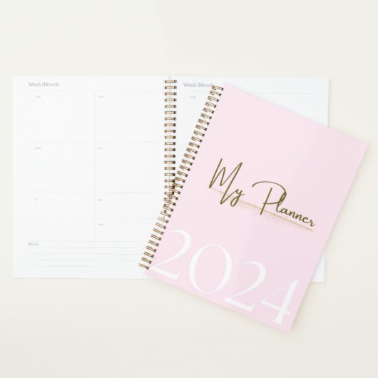 2024 Pink & Gold Mois & Weekly Planner (Devant avec enveloppe)