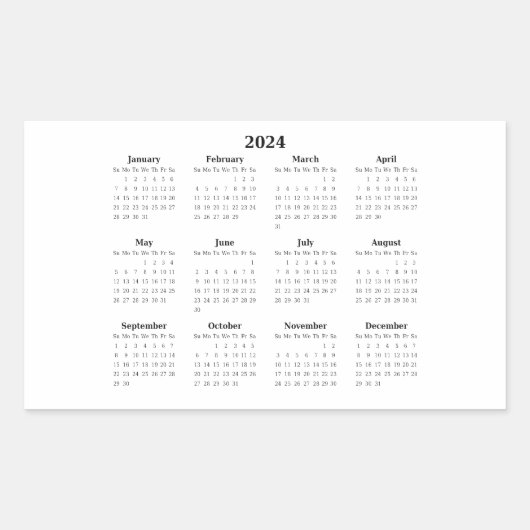 2024 Rechthoekige maandkalender Sticker (Voorkant)