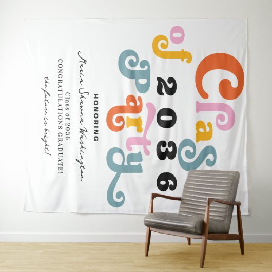 2024 Retro Custom Graduation Party Witte Achtergro Wandkleed (In Situ (horizontaal))