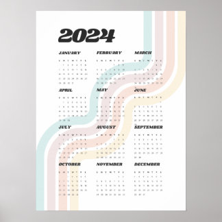 2024 Retro Wandkalender - 18 "x24" Poster