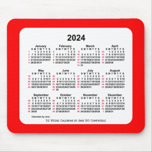2024 Rood 52 weken ISO Agenda van Janz Two Tone Muismat