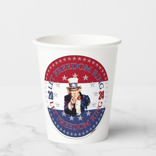 2024 Rood en Blauw Laat Vrijheidsring Uncle Sam Papieren Bekers (Voorkant)