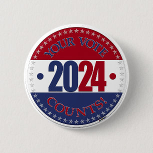 2024 Rood en Blauw Uw Stem Telt Ronde Button 5,7 Cm