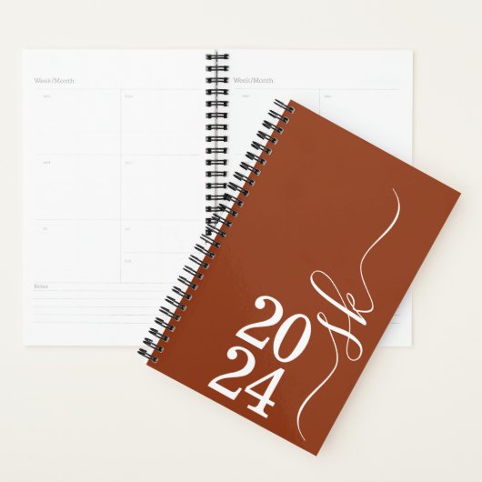 2024 Terracotta Monogram Personal Weekly Planner (Devant avec enveloppe)