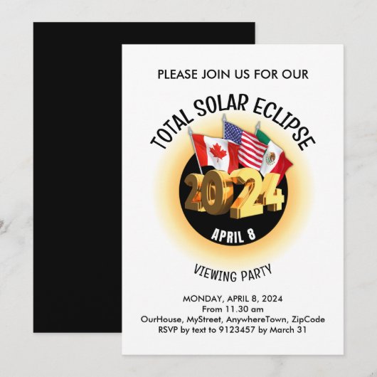 2024 TOTAAL ZONSVERDUISTERING Vlaggen Watch Party Kaart (Voorkant / Achterkant)