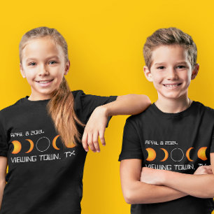 2024 Totale Solar Eclipse Custom Stad en Staat T-shirt