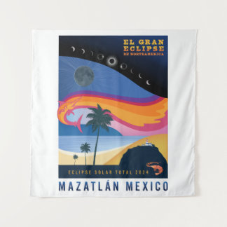 2024 Totale Solar Eclipse Mazatlan wandtapijt Wandkleed