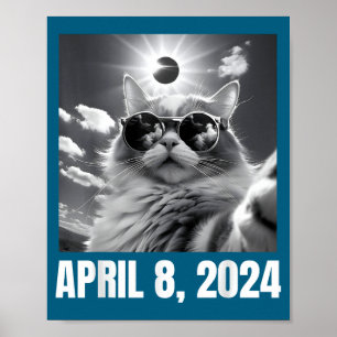 2024 Totale Zonsverduistering Kat Selfie Grappige Poster
