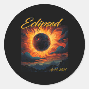 2024 Totale Zonsverduistering Zon Maan Ronde Sticker