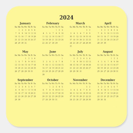 2024 Twaalf-maand kalender Sticker (Voorkant)
