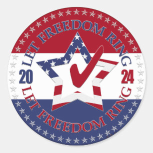 2024 USA Vlag Laat Vrijheidsring Ster Check Mark Ronde Sticker